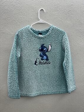Disney Childrens Pajama Top Size Small 4-6 Blue Sherpa Faux Fur Stitch Ohana